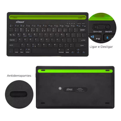 Teclado Bluetooth Dual Connect Recarregável com Suporte - Achei na Lojinha